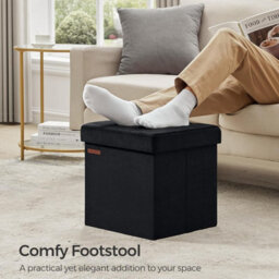 Songmics Small Foldable Ottoman With Storage, Cube Footrest Bench For Living Room Or Bedroom, Ink Black - thumbnail 1