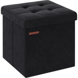 Songmics Small Foldable Ottoman With Storage, Cube Footrest Bench For Living Room Or Bedroom, Ink Black - thumbnail 6