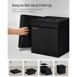 Songmics Small Foldable Ottoman With Storage, Cube Footrest Bench For Living Room Or Bedroom, Ink Black - thumbnail 5