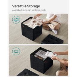 Songmics Small Foldable Ottoman With Storage, Cube Footrest Bench For Living Room Or Bedroom, Ink Black - thumbnail 4
