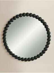 Deenz Round Bobbin Edges Wall Mounted Ornamental Mirror Glass & Plastic Spherical Beaded Frame Pattern Black Home Decor 65 X 2 Cm - thumbnail 2