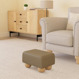Truffle Light Brown Natural Wood Bun Feet Faux Leather Small Footstool  Handmade Uk By Footstools Direct