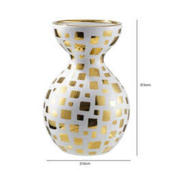 Vanity Living 31.5Cm White And Gold Decorative Ceramic Vase, Modern Home Décor Accent For Living Room - thumbnail 4