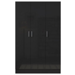 Reflect 3 Door Plain Wardrobe - Black Gloss & Black Oak - Hanging Rail & 4 Shelves- H: 180Cm X W: 113Cm X D: 47Cm - Modern Design - thumbnail 7