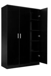 Reflect 3 Door Plain Wardrobe - Black Gloss & Black Oak - Hanging Rail & 4 Shelves- H: 180Cm X W: 113Cm X D: 47Cm - Modern Design - thumbnail 1
