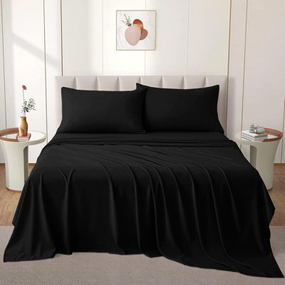 Imperial Rooms Egyptian Cotton Flat Sheet Single - Breathable Hotel Quality Bed Sheet, Durable Machine Washable Bedding, Black