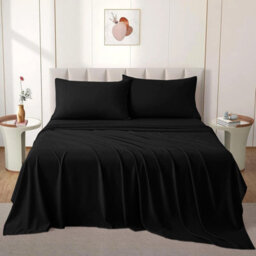 Imperial Rooms Egyptian Cotton Flat Sheet Single - Breathable Hotel Quality Bed Sheet, Durable Machine Washable Bedding, Black