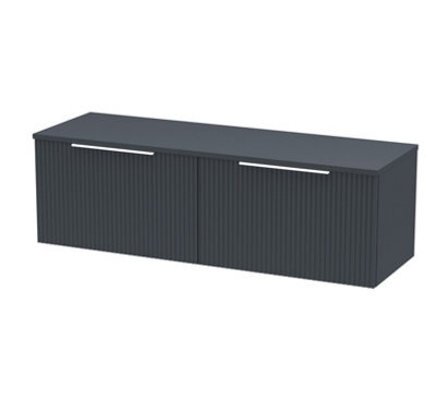 Hudson Reed Fluted Wall Hung 2-Drawer Vanity Unit & Black Laminate Worktop, Sleek Counter Top Vanity Unit In Soft Black, 1200mm - image 1