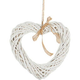 Biznest Heart With Ribbon Wall Hanging Wicker Ornament Rustic White Home Deco Artwork Sculpture Special Occasions Gift Idea 35Cm - thumbnail 1