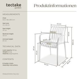 Tectake Garden Chairs Alcudia - Weather-Resistant, Durable And Long-Lasting Plastic - Cream - Set Of 6 - thumbnail 6
