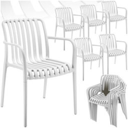 Tectake Garden Chairs Alcudia - Weather-Resistant, Durable And Long-Lasting Plastic - Cream - Set Of 6