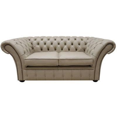 Chesterfield 2 Seater Sofa Settee Shelly Pebble Leather In Balmoral Style - image 1