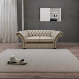 Chesterfield 2 Seater Sofa Settee Shelly Pebble Leather In Balmoral Style - thumbnail 5