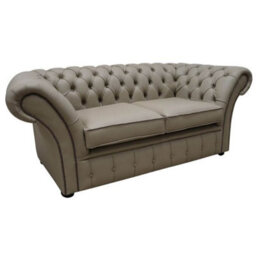 Chesterfield 2 Seater Sofa Settee Shelly Pebble Leather In Balmoral Style - thumbnail 2