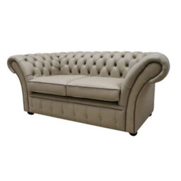 Chesterfield 2 Seater Sofa Settee Shelly Pebble Leather In Balmoral Style - thumbnail 3