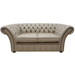 Chesterfield 2 Seater Sofa Settee Shelly Pebble Leather In Balmoral Style - thumbnail 1