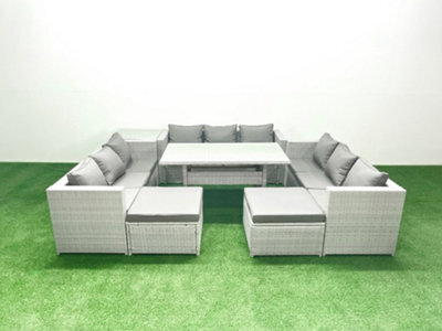 Fimous Rattan Garden Outdoor Furniture Set 11 Seater Garden Sofa Rectangulr Dining Table Set 2 Big Stools Side Table - image 1