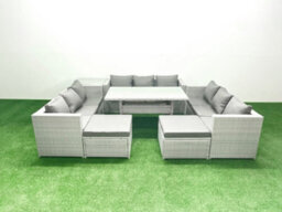 Fimous Rattan Garden Outdoor Furniture Set 11 Seater Garden Sofa Rectangulr Dining Table Set 2 Big Stools Side Table - thumbnail 2