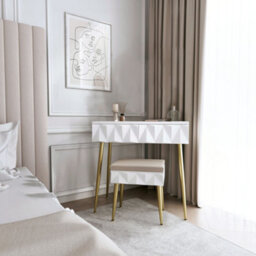 CARME Home Montana White Dressing Table With Velvet Padded Stool - thumbnail 1