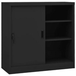 Walplus Office Cabinet With Sliding Door Anthracite 90X40X90 Cm Steel