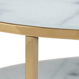 Furniture To Go Alisma Round Coffee Table With White Crystal Clear Marble Glass Top & Gold Legs - thumbnail 6