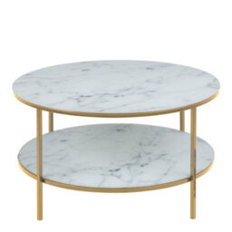 Furniture To Go Alisma Round Coffee Table With White Crystal Clear Marble Glass Top & Gold Legs - thumbnail 2