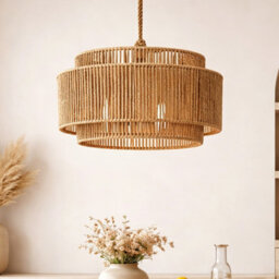 Double Layer Boho Rustic Pendant Lampshade 32Cm, Handwoven Wicker Ceiling Light Shade - thumbnail 2