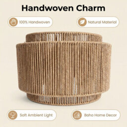 Double Layer Boho Rustic Pendant Lampshade 32Cm, Handwoven Wicker Ceiling Light Shade - thumbnail 6