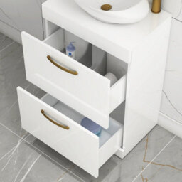 Royal Bathrooms Turin 800mm Freestanding Bathroom Vanity Unit With Sink 2 Drawer Gloss White & Milan Countertop Basin - thumbnail 4