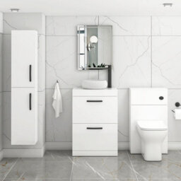Royal Bathrooms Turin 800mm Freestanding Bathroom Vanity Unit With Sink 2 Drawer Gloss White & Milan Countertop Basin - thumbnail 3