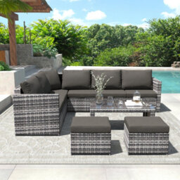 Btm Modern Garden Corner Sofa  Lounge Set Wicker Patio Sofa  Rattan Sofa Outdoor Furniture With Coffee Table 2 Stools