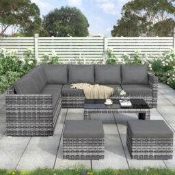 Btm Modern Garden Corner Sofa  Lounge Set Wicker Patio Sofa  Rattan Sofa Outdoor Furniture With Coffee Table 2 Stools - thumbnail 6