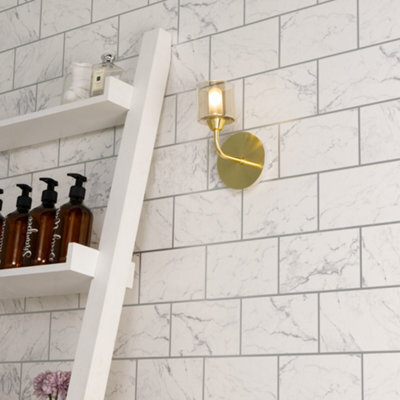 Litecraft Sylvia 1 Light Bathroom Wall Light - Satin Brass - image 1