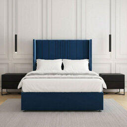 REGIONAL FURNISHINGS Blue Plush Velvet Divan Bed Set Upholstered 54Inch Headboard 2Drawersfootend & Mattress In Double King 4Ft 6Ft Sizes - thumbnail 2
