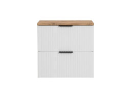 Impact Furniture Wall Hung Vanity Unit White Bathroom Cabinet With Drawers 600mm Oak Countertop Worktop Ribbed Fluted Adel - thumbnail 3