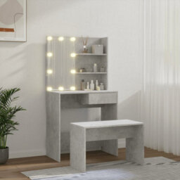 Vidaxl Dressing Table Set With Led Concrete Grey Engineered Wood - thumbnail 3