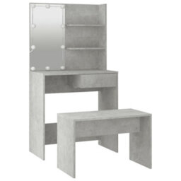 Vidaxl Dressing Table Set With Led Concrete Grey Engineered Wood - thumbnail 6