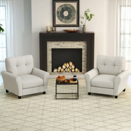 Gainoom Beige Tufted Upholstered Living Room Chair Reading Armchair - thumbnail 4