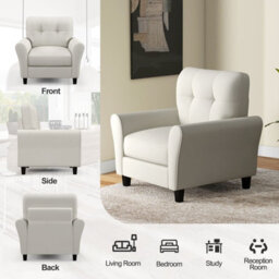 Gainoom Beige Tufted Upholstered Living Room Chair Reading Armchair - thumbnail 6