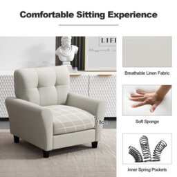 Gainoom Beige Tufted Upholstered Living Room Chair Reading Armchair - thumbnail 8