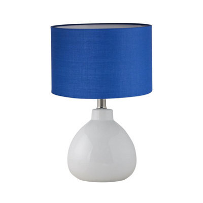 First Choice Lighting Tuscan White Ceramic Lamp With Navy Blue Shade - image 1