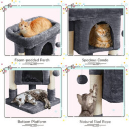 Yaheetech Dark Grey 59Cm 2-Level Cat Tree Tower With Wide Perch - thumbnail 4