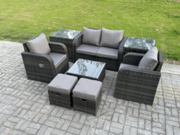 Fimous Rattan Garden Furniture Set Patio Conservatory Indoor Outdoor 8 Piece Set  With Love Sofa Square Coffee Table - thumbnail 1