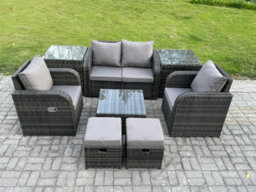 Fimous Rattan Garden Furniture Set Patio Conservatory Indoor Outdoor 8 Piece Set  With Love Sofa Square Coffee Table - thumbnail 2