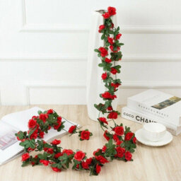 2.5M Red Silk Rose & Ivy Artificial Flower Garland Vine For Wedding, Home & Garden Décor