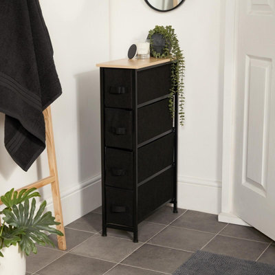 OHS Narrow 4 Drawer Storage Cabinet Bedside Table Clothes Home Organiser, Black - image 1