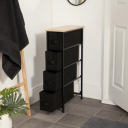 OHS Narrow 4 Drawer Storage Cabinet Bedside Table Clothes Home Organiser, Black - thumbnail 2