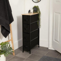 OHS Narrow 4 Drawer Storage Cabinet Bedside Table Clothes Home Organiser, Black - thumbnail 1