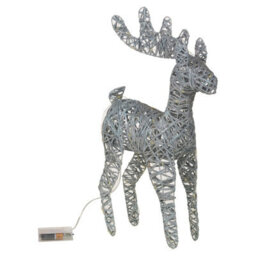 Urbn-Living Urbnliving 60Cm Led Light Up Standing Reindeer Silver Glitter Rattan Wire Frame Christmas Home Decoration - thumbnail 4