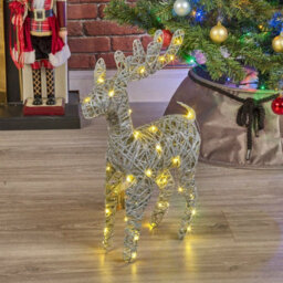 Urbn-Living Urbnliving 60Cm Led Light Up Standing Reindeer Silver Glitter Rattan Wire Frame Christmas Home Decoration